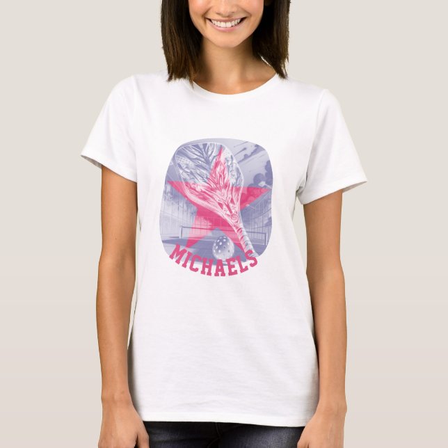 Pickleball Pink Add Name Graphic T-Shirt (Front)