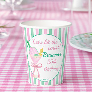 Pickleball pink and green birthday party custom paper cups