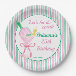 Pickleball pink and green birthday party custom paper plates