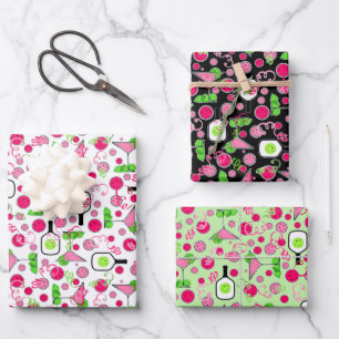 Pickleball Pink Green Dinks & Drinks Celebration Wrapping Paper Sheets