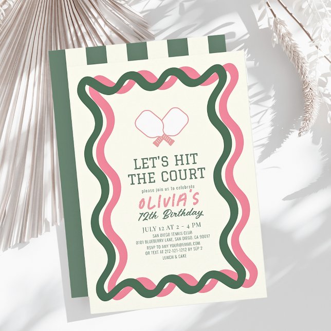 Pickleball Pink & Green Wavy Frame Girl Birthday Invitation (Creator Uploaded)