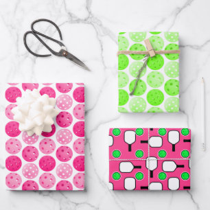 Pickleball Pink Green White Pickleball Party Wrapping Paper Sheets