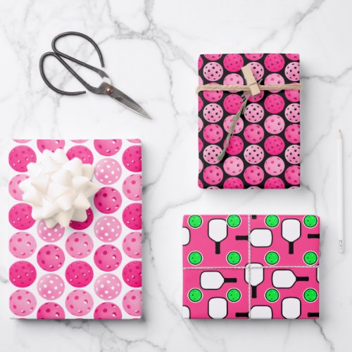Pickleball Pink White Green Black Pickleball Party Wrapping Paper Sheets