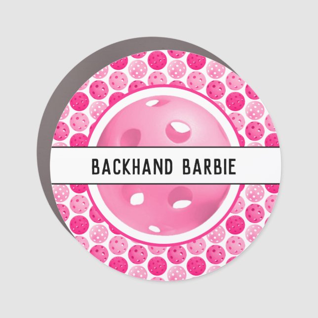 Pickleball Pink & White Pickleballs Personalized  Car Magnet (Front)