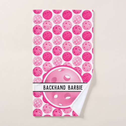 Pickleball Pink  White Pickleballs Personalized  Hand Towel