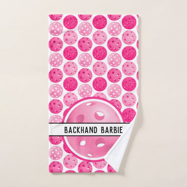 Pickleball Pink & White Pickleballs Personalized  Hand Towel (Hand Towel)