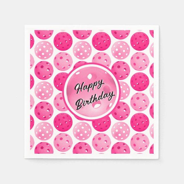 Pickleball Pink & White Pickleballs Personalized  Napkins (Front)