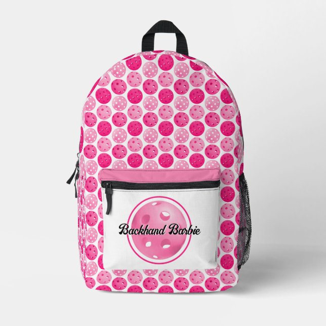 Pickleball Pink & White Pickleballs Personalized  Printed Backpack (Front)
