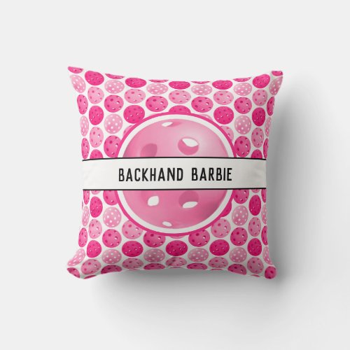 Pickleball Pink  White Pickleballs Personalized  Throw Pillow