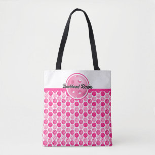 Pickleball Pink & White Pickleballs Personalized Tote Bag
