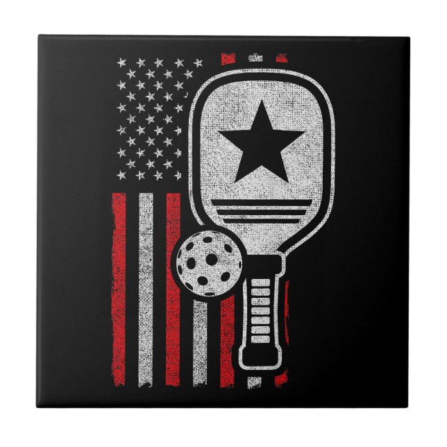 Pickleball Player - American Flag Pickleball - Pic Ceramic Tile (Front)