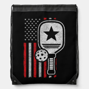 Pickleball Player - American Flag Pickleball - Pic Drawstring Bag