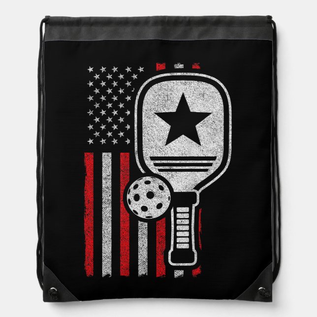 Pickleball Player - American Flag Pickleball - Pic Drawstring Bag (Front)