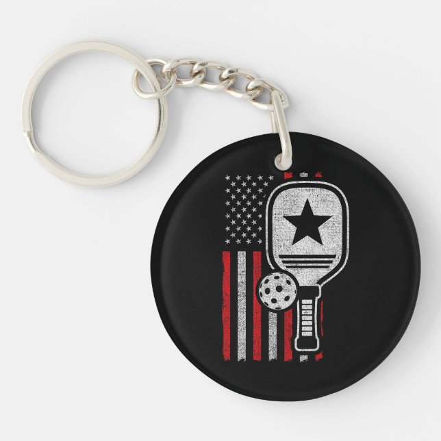 Pickleball Player - American Flag Pickleball - Pic Keychain (Front)