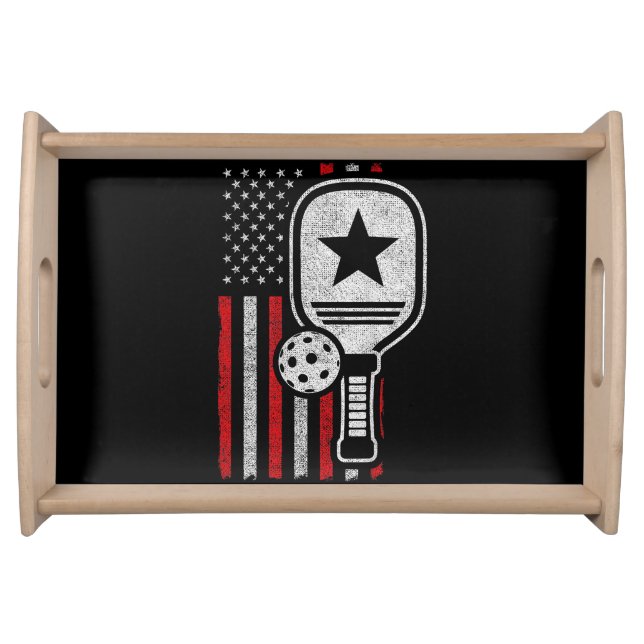 Pickleball Player - American Flag Pickleball - Pic Serving Tray (Front)