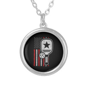 Pickleball Player - American Flag Pickleball - Pic Silver Plated Necklace