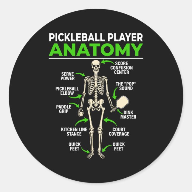 Pickleball player anatomy funny dink pickle ball classic round sticker (Front)