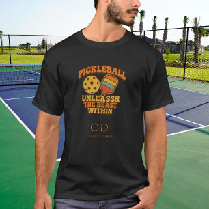 Pickleball player black retro orange fun quote T-Shirt