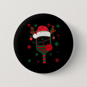 Pickleball Player Christmas Holiday Reindeer Xmas Button