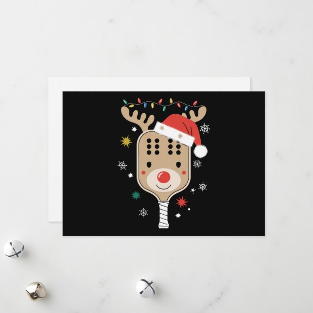 Pickleball Player Christmas Holiday Reindeer Xmas  Card (Front/Back In Situ)