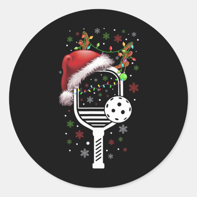 Pickleball Player Christmas Holiday Reindeer Xmas  Classic Round Sticker (Front)