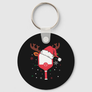 Pickleball Player Christmas Holiday Reindeer Xmas Keychain
