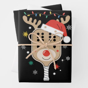 Pickleball Player Christmas Holiday Reindeer Xmas Wrapping Paper Sheets