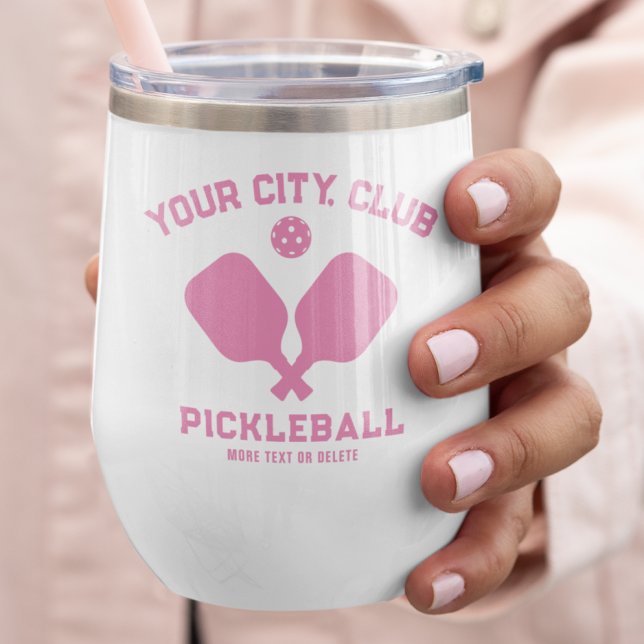 Pickleball Player Club Team Name Personalized Pink Thermal Wine Tumbler (Creator Uploaded)