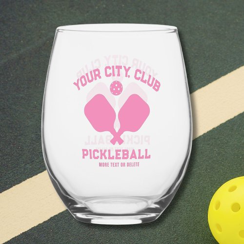 Pickleball Player Club Team Name Personalized Stemless Wine Glass