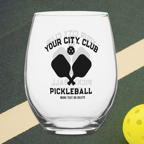 Pickleball Player Club Team Name Personalized Stemless Wine Glass