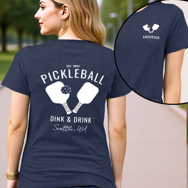 Pickleball Player Club Team Personalized White Txt Tri-Blend Shirt (pickleball personalized shirt emblem club team player custom white text name paddles front back)