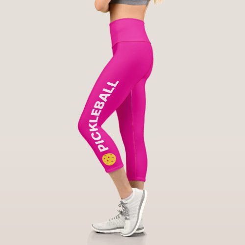 Pickleball Player Custom High Waisted Bright Pink Capri Leggings