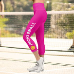 Pickleball Player Custom High Waisted Bright Pink Capri Leggings<br><div class="desc">Stand out on the court with these super cute capri leggings featuring a pickleball and the word "PICKLEBALL" set against a bright pink background. Easily change the color!  Comfortable,  high quality leggings - perfect for the pickleball player in your life.</div>