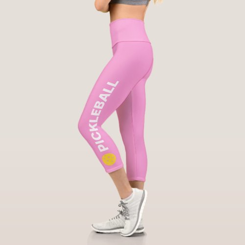 Pickleball Player Custom High Waisted Light Pink Capri Leggings