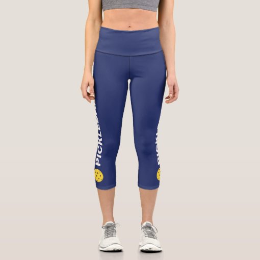 Pickleball Player Custom High Waisted Navy Blue Capri Leggings Zazzle