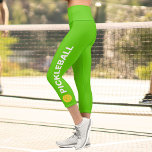 Pickleball Player Custom High Waisted Neon Green Capri Leggings<br><div class="desc">Stand out on the court with these super cute capri leggings featuring a pickleball and the word "PICKLEBALL" set against a neon green background. Easily change the color!  Comfortable,  high quality leggings - perfect for the pickleball player in your life.</div>