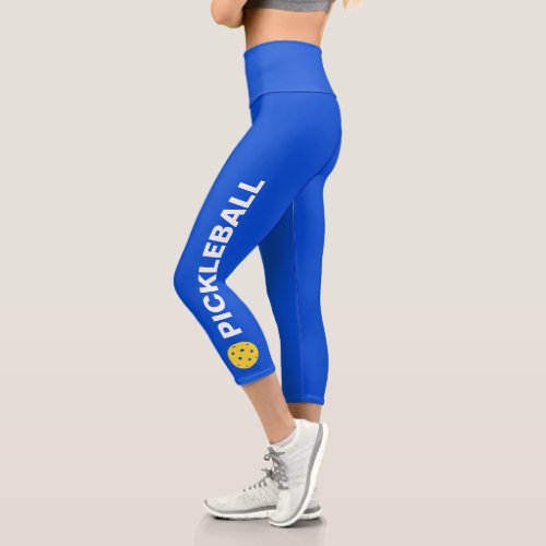Pickleball Player Custom High Waisted Royal Blue Capri Leggings