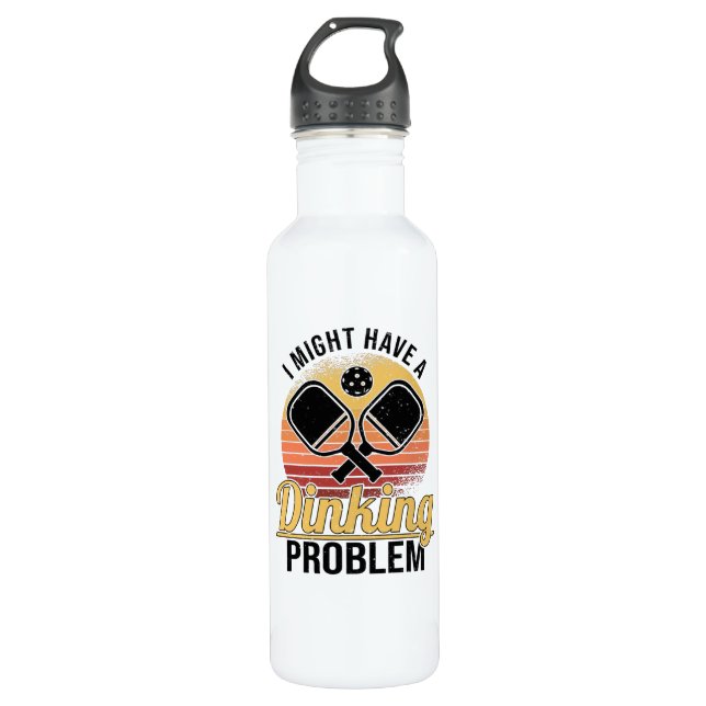 Pickleball Player Dinking Love Pickleball Retro Stainless Steel Water Bottle (Front)