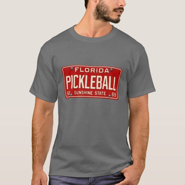 Pickleball Player Fan Retro Florida License Plate T-Shirt (Front)