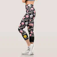 Pickleball Player Floral Pattern Add Custom Text Capri Leggings