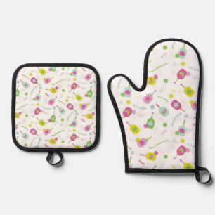Pickleball Player Gift for Her Cute Oven Mitt & Pot Holder Set