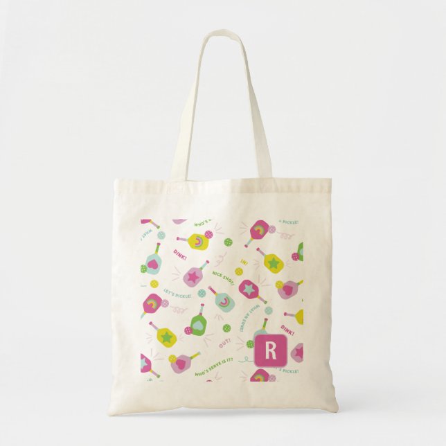 Pickleball Player Gift for Her Pink Personalized  Tote Bag (Front)