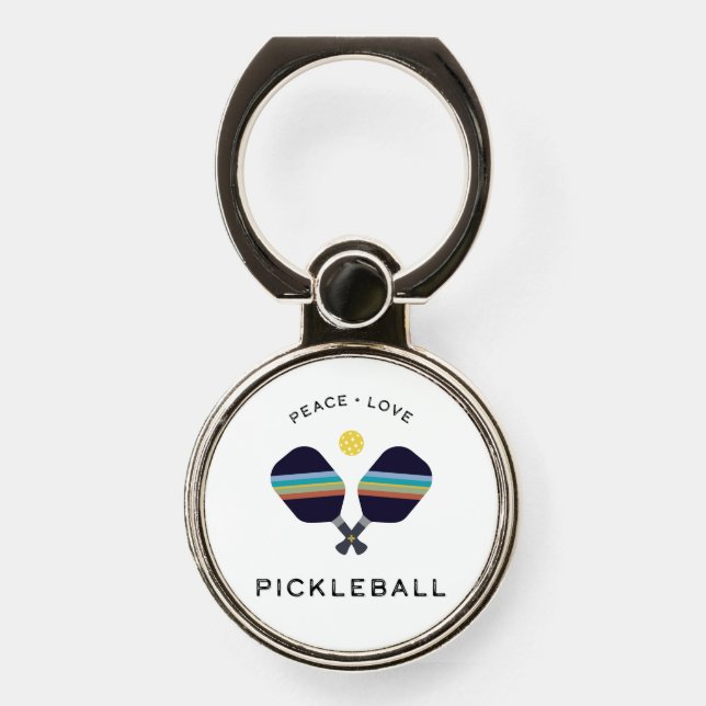Pickleball Player Gift Peace Love and Pickleball  Phone Ring Stand (Front)