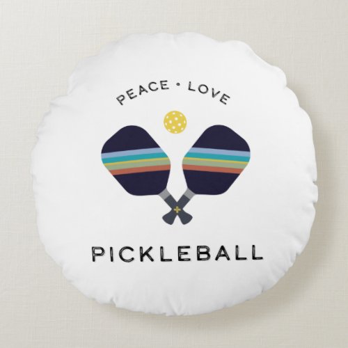 Pickleball Player Gift Peace Love and Pickleball Round Pillow