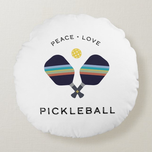 Pickleball Player Gift Peace Love and Pickleball Round Pillow (Front)