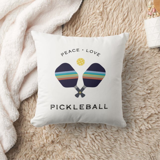 Pickleball Player Gift Peace Love and Pickleball Throw Pillow (Blanket)