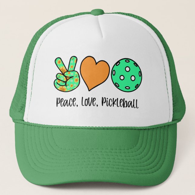 Pickleball Player Gift Peace, Love, Pickleball Trucker Hat (Front)