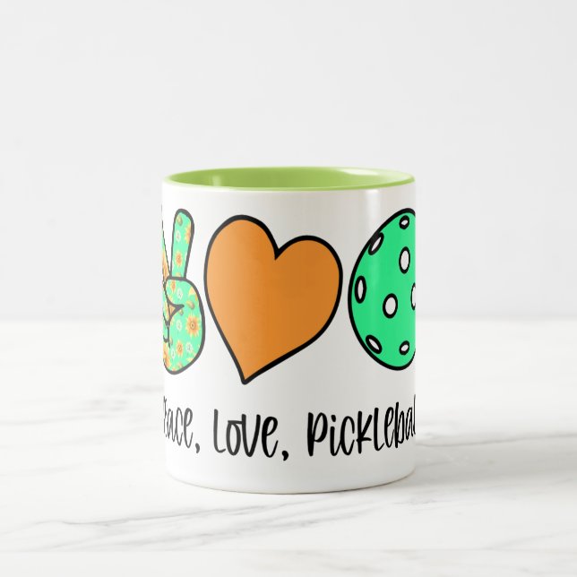 Pickleball Player Gift Peace, Love, Pickleball Two-Tone Coffee Mug (Center)