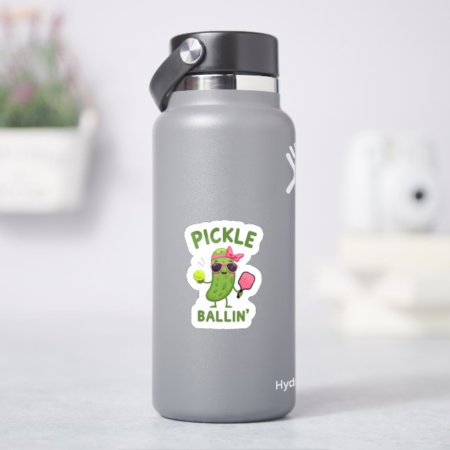 Pickleball Player Gift – “Pickle Ballin’”  Sticker (HydroFlask)