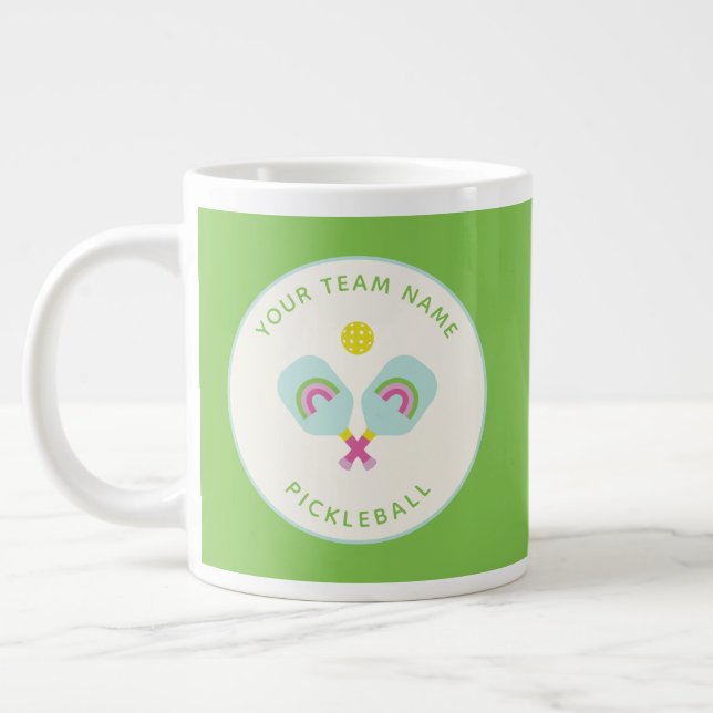 Pickleball Player Gift Rainbow Paddles Custom Team Giant Coffee Mug (Left)